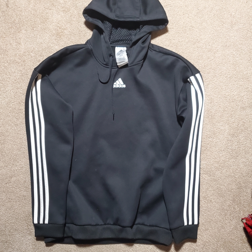 Adidas Men's Black Hoodie with White Accents